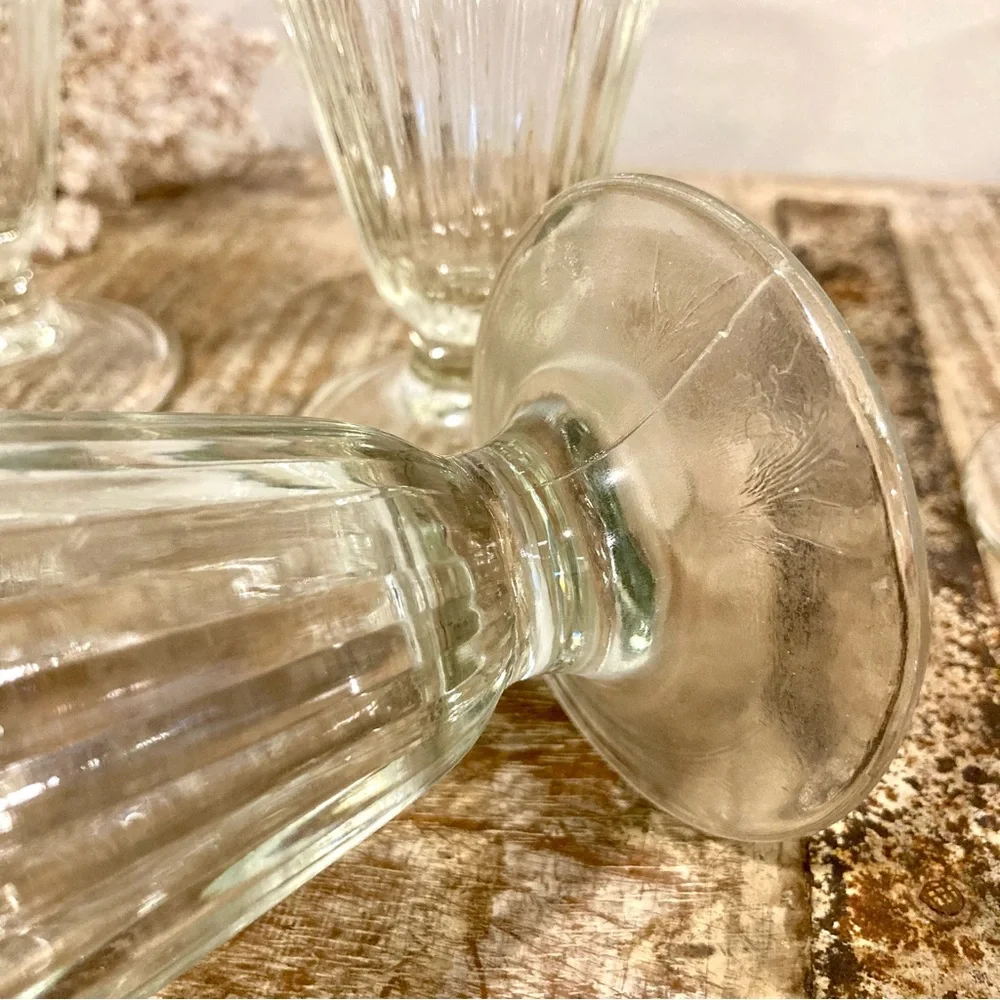 6 Vintage Ice Cream Sundae Glasses Ribbed Scalloped Edge 5